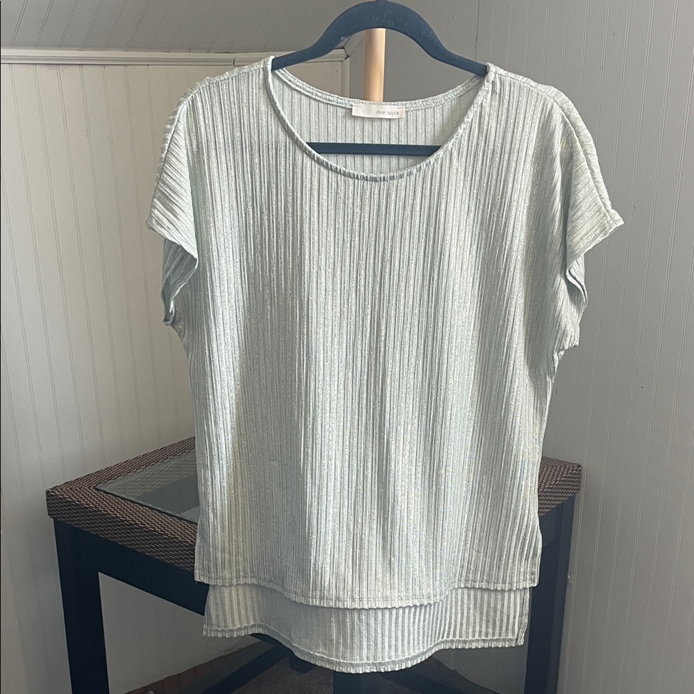 Dear Apple Mint Green and Metallic High-low Blouse, Size S